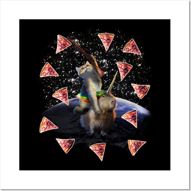 Space Cat Riding Capybara Wall Art by Random Galaxy